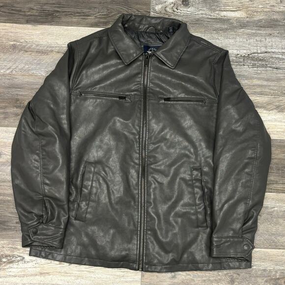 Dockers Gray Mens 2XLT Faux Leather Diamond Quilt Lined Zip Up Bomber Jacket EUC - Picture 1 of 9